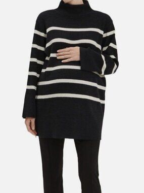 Nom Maternity Women's Black Sarabeth Striped Nursing Sweater Maternity Size S